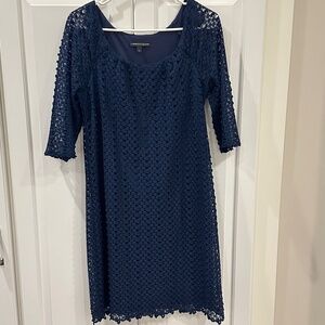 Navy Blue Lace Overlay Dress - Size 12